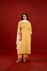 LIME GREEN PINTUCK KURTA SET LINEN