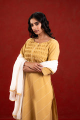 LIME GREEN PINTUCK KURTA SET LINEN