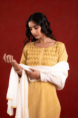 LIME GREEN PINTUCK KURTA SET LINEN