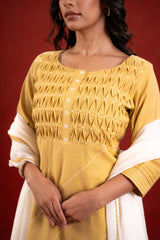 LIME GREEN PINTUCK KURTA SET LINEN