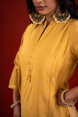 Yellow Silk Self-Woven Kurta