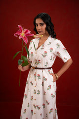 WHITE FLOWER SHIRT DRESS