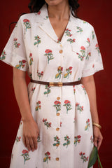 WHITE FLOWER SHIRT DRESS