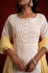 PINTUCK OFF WHITE KURTA SET
