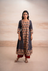 AJRAK BLUE N RED COTTON KURTA SET