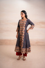 AJRAK BLUE N RED COTTON KURTA SET