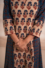 AJRAK BLUE N RED COTTON KURTA SET