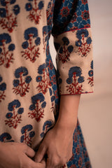 AJRAK BLUE N RED COTTON KURTA SET