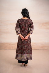 AJRAK BLACK N BLUE COTTON KURTA SET