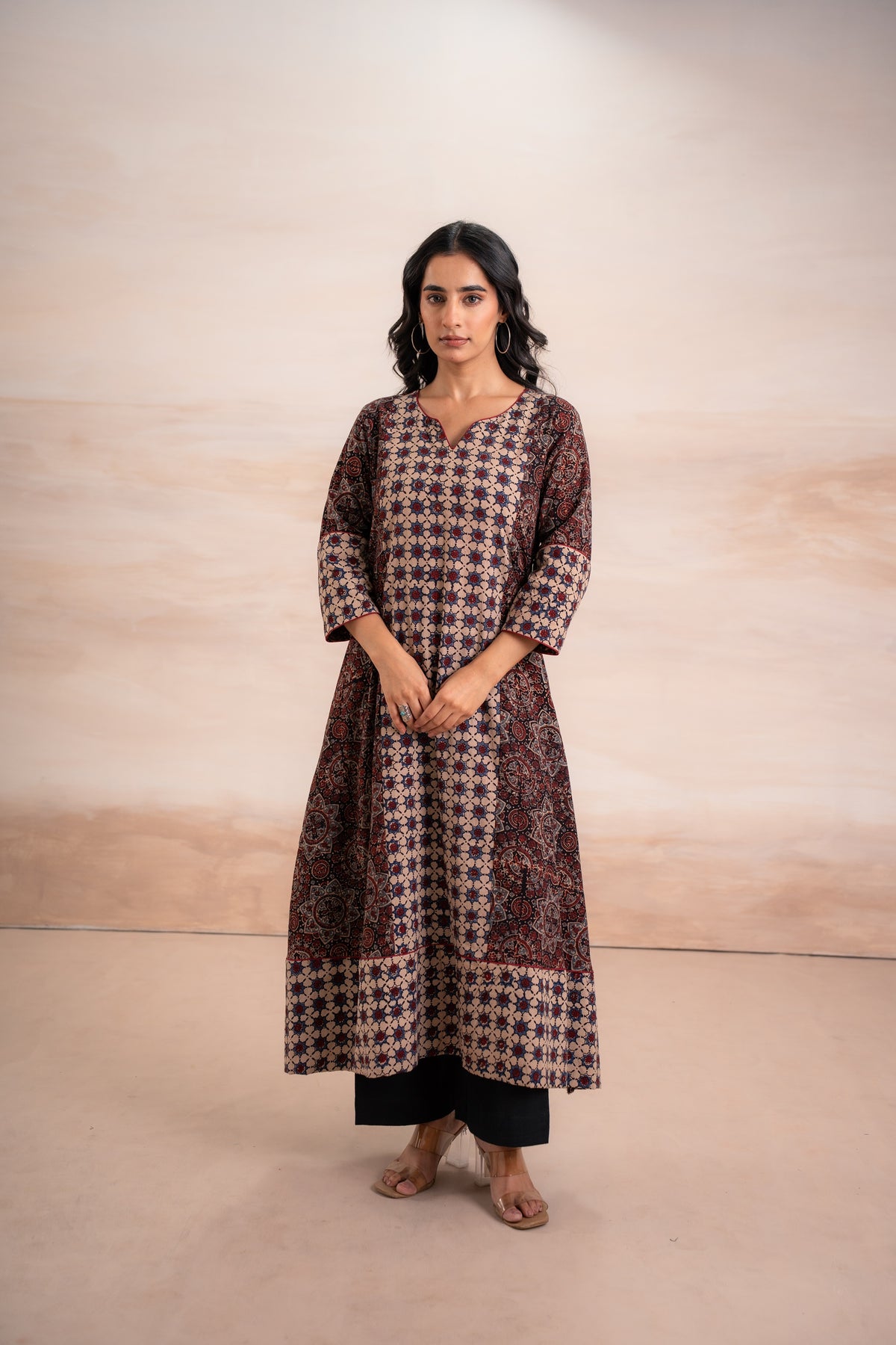 AJRAK BLACK N BLUE COTTON KURTA SET