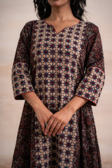 AJRAK BLACK N BLUE COTTON KURTA SET