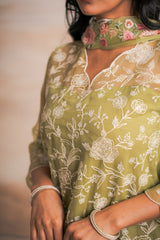 GREEN EMBRIODERY SUIT SET