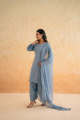 DOBBY BLUE KURTA SET