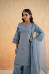 DOBBY BLUE KURTA SET