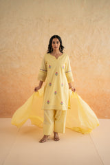 DOBBY YELLOW KURTA SET