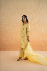 DOBBY YELLOW KURTA SET