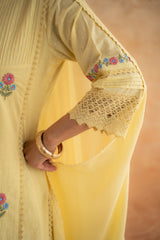 DOBBY YELLOW KURTA SET