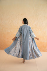 BLOCK PRINT SHRUG WITH PANT N CROP CHAMBRAY