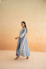 BLOCK PRINT SHRUG WITH PANT N CROP CHAMBRAY