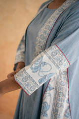 BLOCK PRINT SHRUG WITH PANT N CROP CHAMBRAY