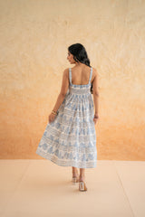 BLOCK PRINT DRESS WITH DOBBY SHRUG