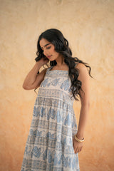 BLOCK PRINT DRESS WITH DOBBY SHRUG