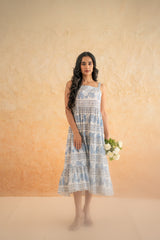 BLOCK PRINT DRESS WITH DOBBY SHRUG