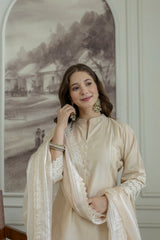 Shahi Bej Chanderi Kurta set with Dupatta and Pants
