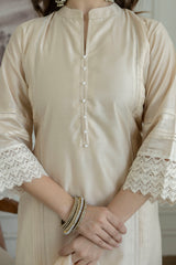 Shahi Bej Chanderi Kurta set with Dupatta and Pants