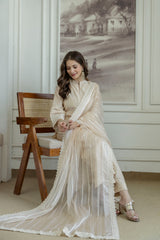 Shahi Bej Chanderi Kurta set with Dupatta and Pants
