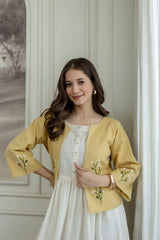 Cotton Slub Dress with Embriodary Jacket